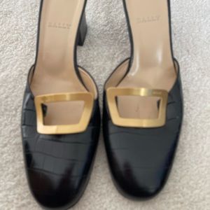 Bally Women’s Black and Gold Mules